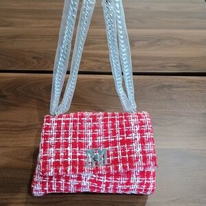 Badgley Mischka Red and White Crossbody Bag